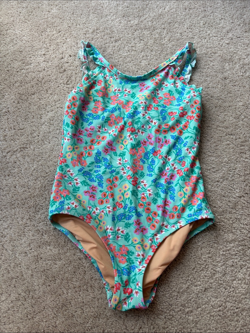 J. Crew Mint Floral Ruffle-Shoulder One-Piece Swimsuit